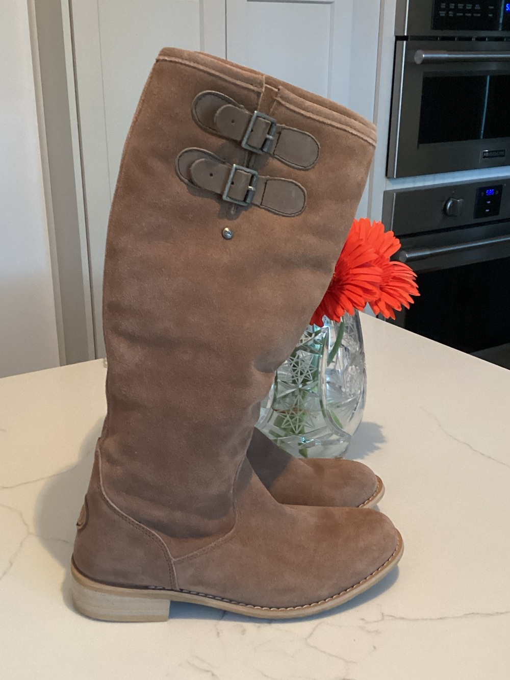 Emu Over-the-Knee Suede Buckle Boots - Light Brown